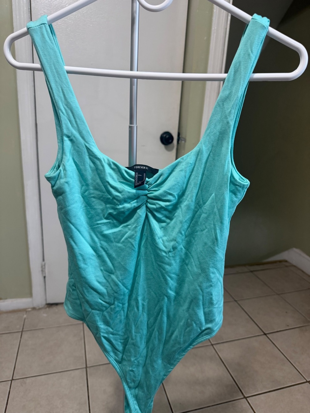 Forever 21 Turquoise Scoop Neck Gathered Front Bodysuit